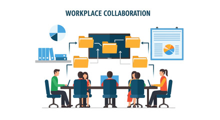 Team Collaboration in Workplace with Data Flow.