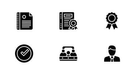 Black Document Icon with Lines and Circle.