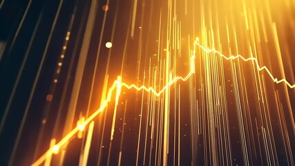 Golden abstract financial graph with glowing lines and particles representing market trends and dynamics - Powered by Adobe