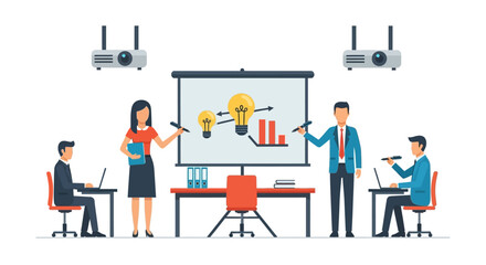 Business Presentation with People and Projector Screen.