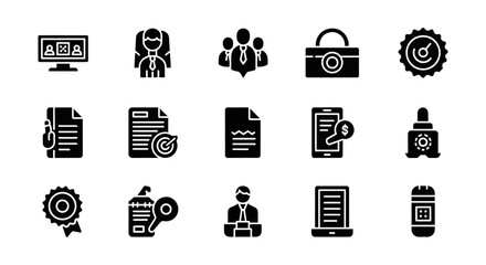 Collection of Black Icon Illustrations for Business and Technology.
