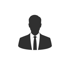 Silhouette of a man in a suit and tie isolated on white background