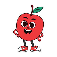 Cute Cartoon Red Apple Illustration Happy Fruit Design