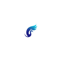 An elegant peacock logo showcases a gradient blue design against a stark black background, suitable for modern branding needs.