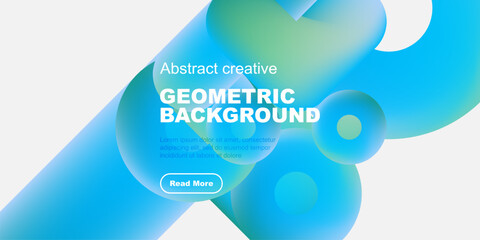 Fluid shapes, vibrant colors create modern geometric background. Text invites further exploration. Design feels dynamic, fresh.