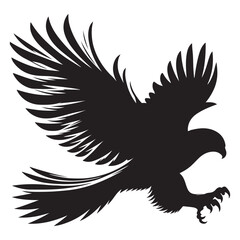 Bald Eagle black silhouette icon. American eagle wild bird of prey soaring. Falcon or hawk carnivore avian animal flight up vector outline illustration isolated on white