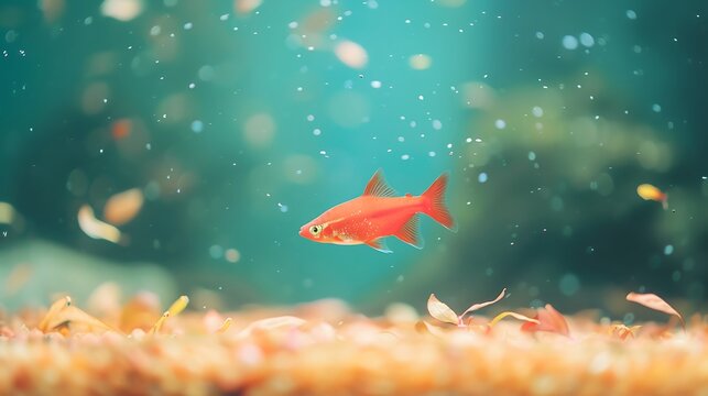 Vibrant Red Fish Swimming in Aquarium with Bokeh