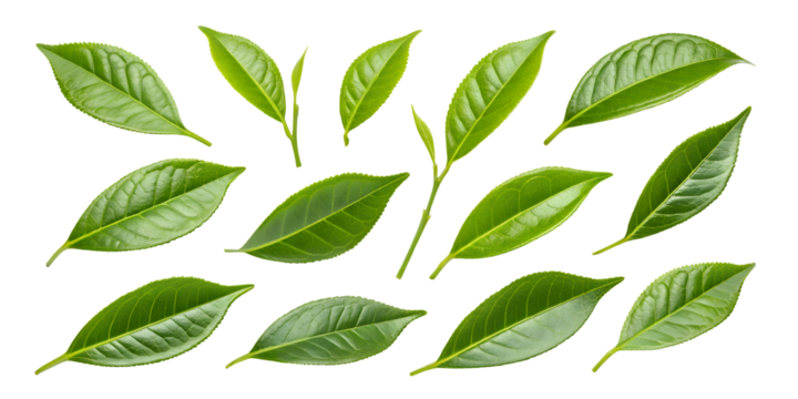 green tea leaves flat layout