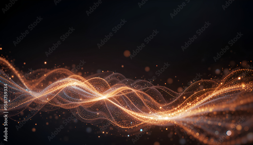 Poster wavy, golden lines of sparkling particles create a mesmerizing abstract flow against a dark backdrop