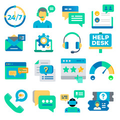 Customer service icons convey friendly support and assistance for design projects, websites, or social media content creation.
