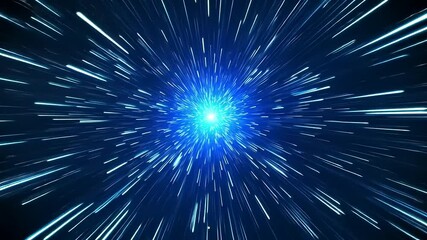 Vibrant blue light rays radiating from a central point, creating a dynamic cosmic effect in space - Powered by Adobe