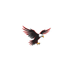 A striking eagle soars with red highlights against a stark black background, embodying freedom and strength with bold artistry.