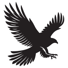 Obraz premium Bald Eagle black silhouette icon. American eagle wild bird of prey soaring. Falcon or hawk carnivore avian animal flight up vector outline illustration isolated on white
