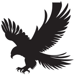 Obraz premium Bald Eagle black silhouette icon. American eagle wild bird of prey soaring. Falcon or hawk carnivore avian animal flight up vector outline illustration isolated on white