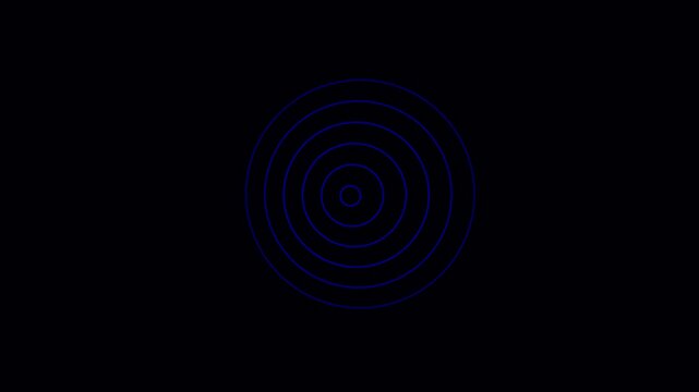 Concentric blue rings moving on the black background. Radio waves, radar or sonar animat