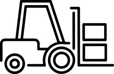 Simple black outline icon of a forklift truck lifting boxes on a white background
