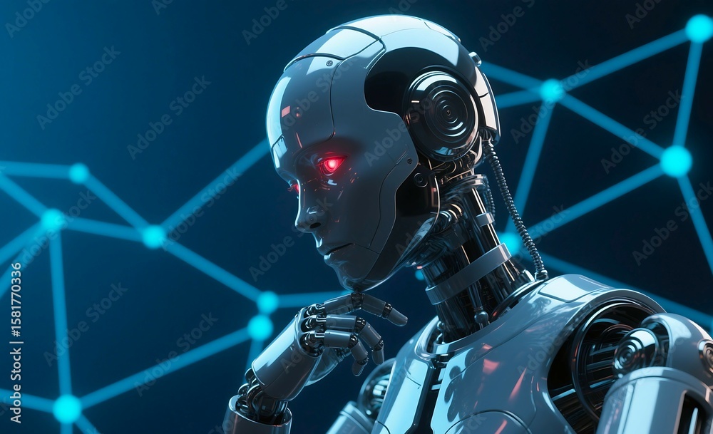 Aufkleber ai robot thinking future technology artificial intelligence machine learning automation cybernetics 