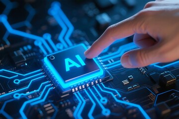 Obraz premium Artificial intelligence ai chip technology concept for machine learning and deep learning systems