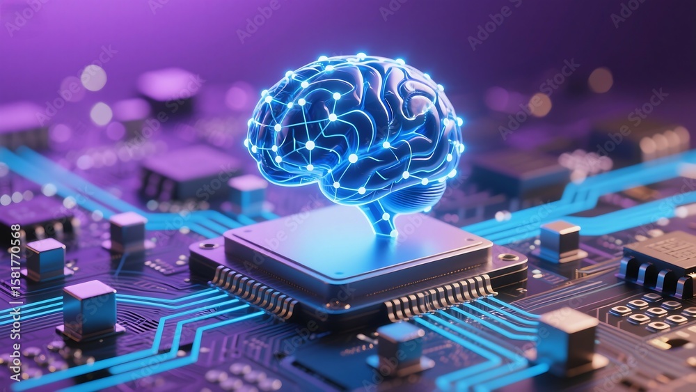 Aufkleber artificial intelligence brain on computer chip technology ai neural network machine learning concept