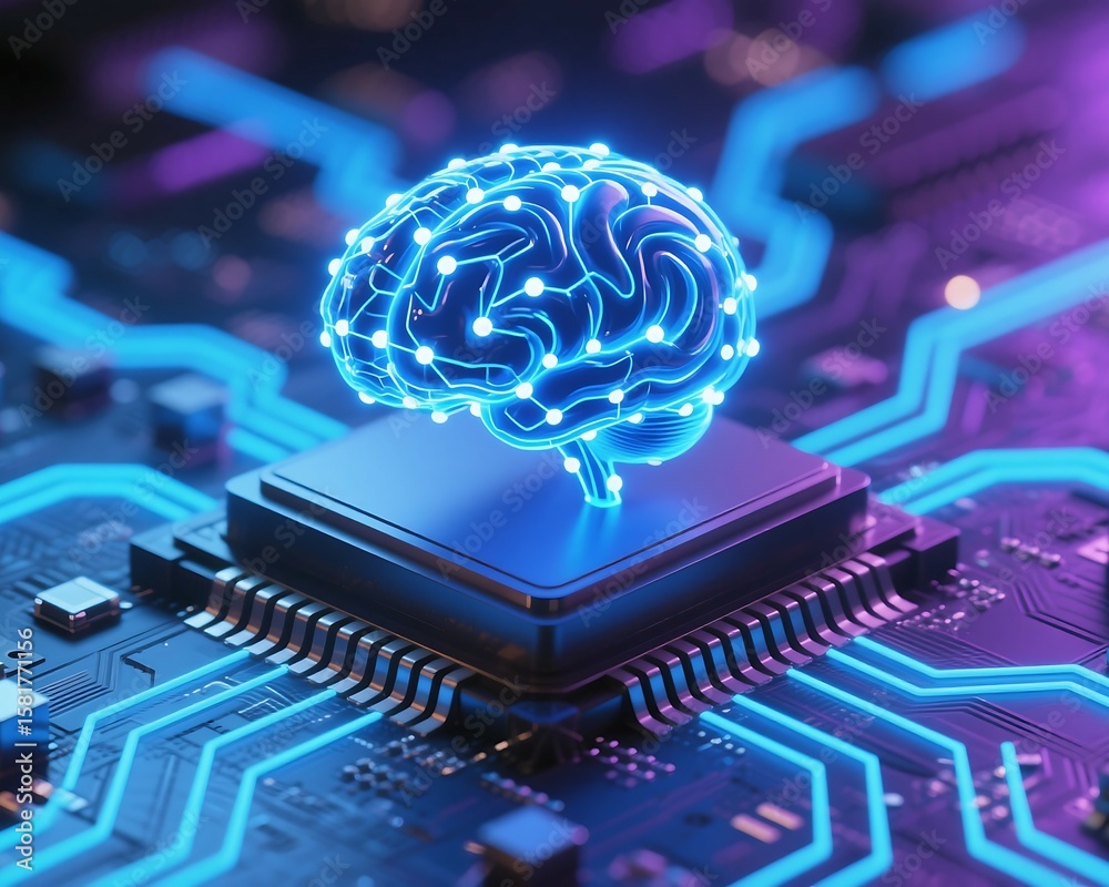 Aufkleber artificial intelligence brain on computer chip ai technology machine learning neural network concept