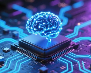 Artificial intelligence brain on computer chip ai technology machine learning neural network concept design