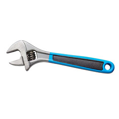An adjustable wrench with a blue handle, showcased against a dark backdrop, highlights tool details and craftsmanship for plumbing, construction or repair concepts, transparent background