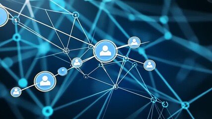 Abstract network connections with user icons representing social interactions and digital communication - Powered by Adobe
