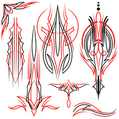 set of freehand drawing hotrod painting sticker pinstripe retro classic custom culture vector pack