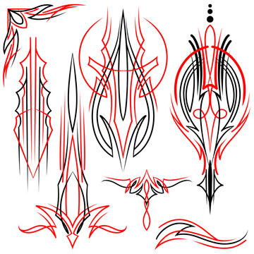 set of freehand drawing hotrod painting sticker pinstripe retro classic custom culture vector pack