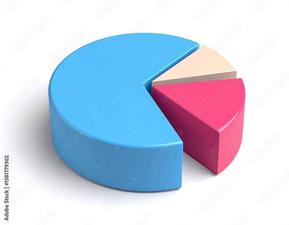 Poster 3d pie chart transforming into a donut chart on a white background data visualization concept