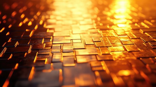 Sunset reflecting on metallic surface with warm tones shiny texture and ambient mood ideal for golden hour or design content