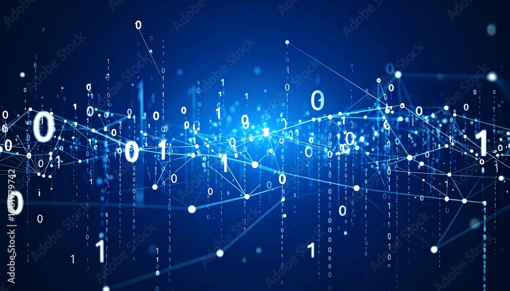 Wall mural abstract digital network of binary code