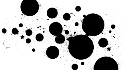 Black circles and dots create an abstract pattern on white background