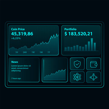 Fintech dashboard UI. Futuristic high tech panel. Technological background