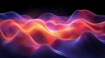 Fototapeta premium Abstract digital landscape of vibrant glowing wavy lines. Dynamic and colorful design