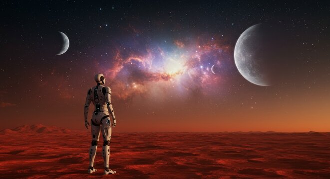 Robot Gazing at Cosmic Landscape with Multiple Planets and Stars