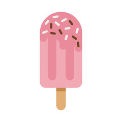 Pink Ice Cream Popsicle with Sprinkles Vector Illustration, Summer Dessert Icon, Sweet Frozen Treat, Flat Design, Isolated on White Background, Cute Food Art.
