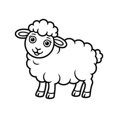 Cute Cartoon Sheep Outline Vector Illustration for Coloring Book, Farm Animal Black and White Line Art, Educational Kids Printable Isolated Design.