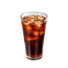 Chilled cola glass with ice, a cold drink soda PNG on a transparent background 