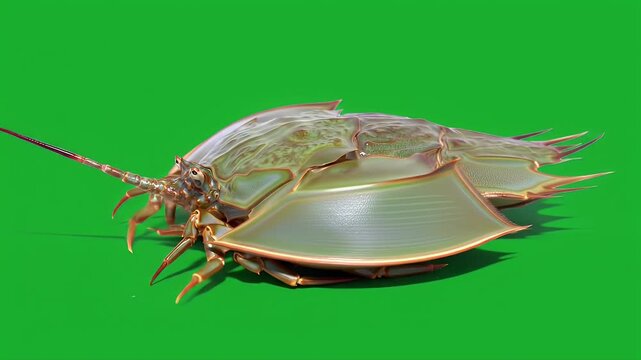 Ancient Horseshoe Crab Marine Arthropod Isolated on Green Screen Background