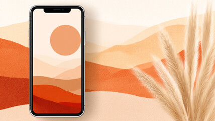 A modern abstract landscape wallpaper design on a smartphone screen