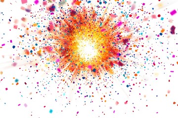 Naklejka premium glitter explosion vector with colorful confetti and sparkles, radiating from center on white background 