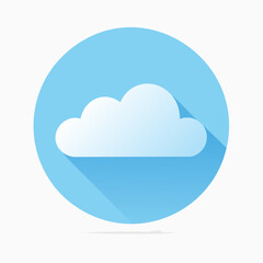 Cloud icon with long shadow on a light blue circular background.