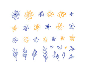 Hand drawn doodle simple vector flower set