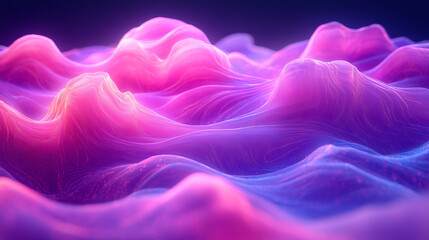 Fototapeta premium Abstract, vibrant, swirling, undulating forms in pink and purple hues. Dynamic, fluid, digital, landscape