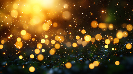 Golden bokeh lights over dark backdrop