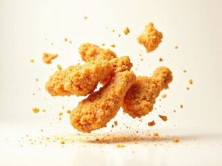 Goldenbrown juicy crispy fried chicken pieces suspend 