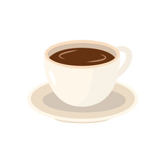 Flat Design Aesthetic Coffee Cup on Saucer – Minimalist Vector Illustration