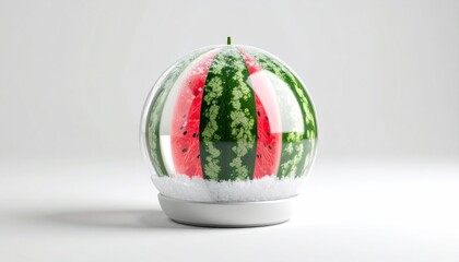 Glowing Watermelon Orb With Frost Effect Illuminated On White Background