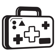 Obraz premium Black and white illustration of a first aid kit suitable for medical and healthcare concepts.